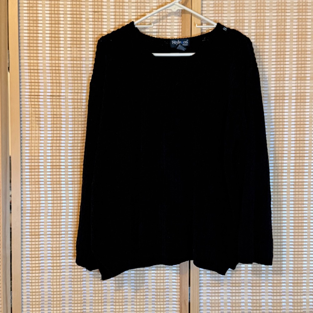 Style & Co Black Chenille Sweater Womens Large‎ L Soft Knit Pullover Preppy